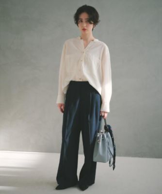 刻みネックですっきり見え】Wポケット金ボタンシャツ