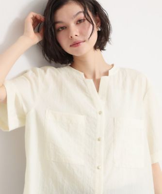 ＜THE SHOP TK (Women)＞【二の腕カバー】ダブルポケット金ボタン　５分袖シャツ（２００２６００６９０）