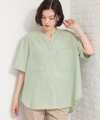 M－XL／二の腕カバー】ダブルポケット金ボタン 5分袖シャツ
