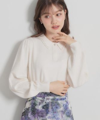 ＜COUTURE BROOCH (Women)＞【洗える・着映え】パール調衿ニット（２００２６００９９１）