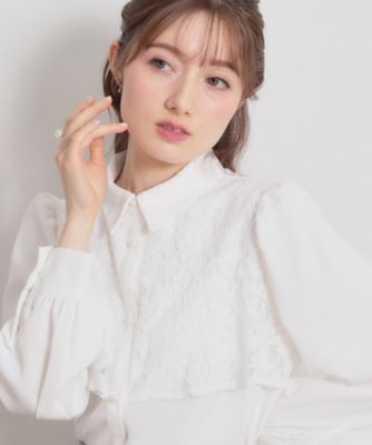 ＜COUTURE BROOCH (Women)＞総レース切り替えパール調ボタンブラウス（２００２６０１００９）