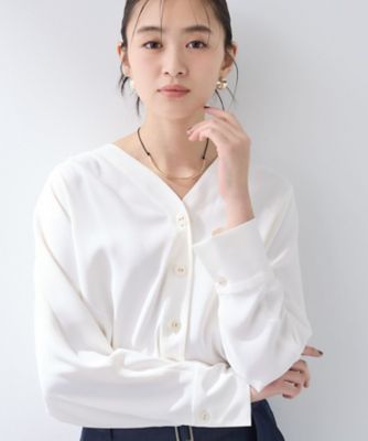 洗える／UVケア／マットサテン】Vネックドルマンスリーブブラウス