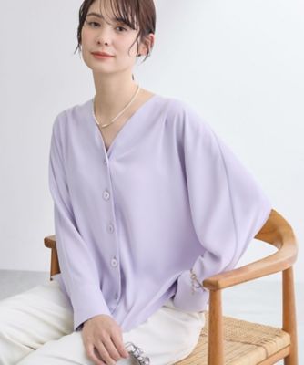 洗える／UVケア／マットサテン】Vネックドルマンスリーブブラウス