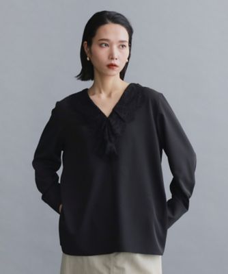 es】ヒゲレースVネックブラウス【洗濯機OK