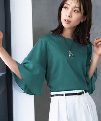 洗える／袖シアー／Tシャツ風】袖シアープルオーバー 