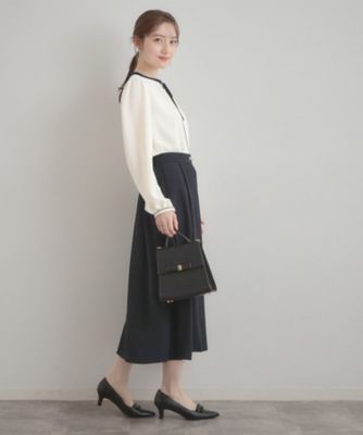 洗える・ハレの日・通勤】配色 細リボンタイ ブラウス