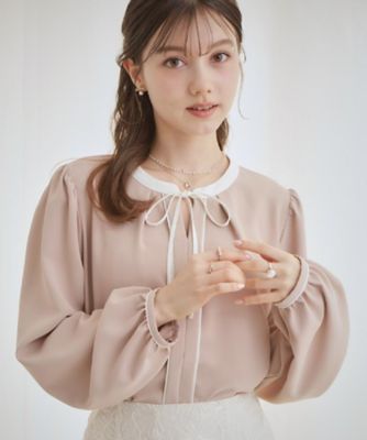 洗える・ハレの日・通勤】配色 細リボンタイ ブラウス
