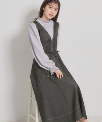 ＜COUTURE BROOCH (Women)＞【洗える】デニムライク細リボンジャンスカ（２００２６０１２６４）