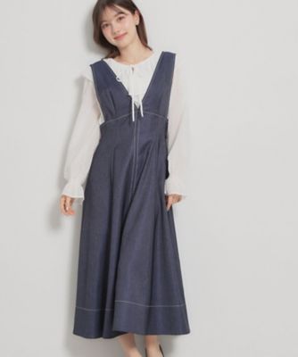 洗える】デニムライク細リボンジャンスカ（2002601264