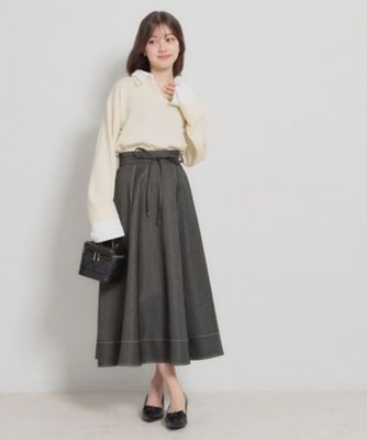 洗える】デニムライク細リボンスカート（2002601265