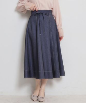 洗える】デニムライク細リボンスカート（2002601265