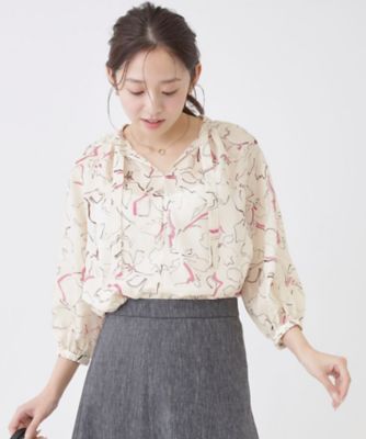 ＜COUP DE CHANCE (Women)＞【手洗い可／通勤服】シアーローン花柄ブラウス（２００２６０１６８６）