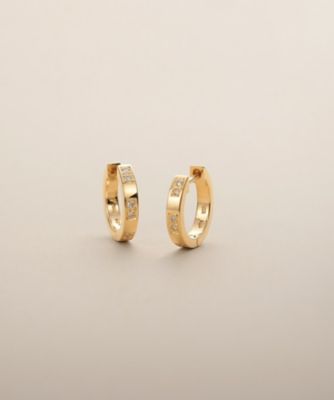 ＜COCOSHNIK (Women)＞Ｋ１０ダイヤモンド　彫り留めオルタネート　中折れピアス（２００２６０１８０７）