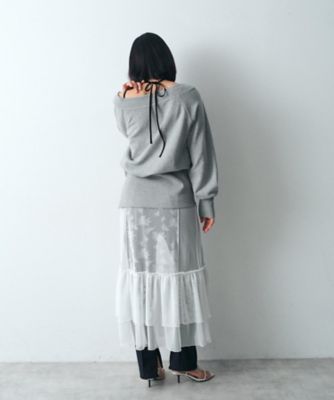 限定ANDWANG off shoulder over knit (gray) Re】off－shoulder sweat（2002601926