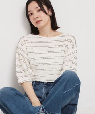 ＜THE SHOP TK (Women)＞【１枚で美人見え】　フリルレースボーダートップス（２００２６０１９６５）