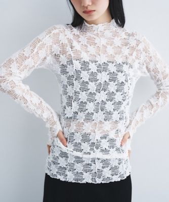 floral lace highneck tops