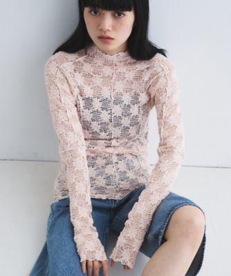 floral lace highneck tops