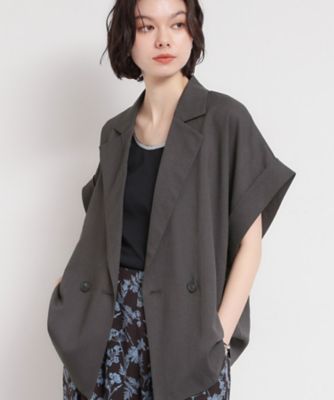 ＜THE SHOP TK (Women)＞【夏の通勤スタイルに】涼やかな着心地　麻調ダブルブレストジャケット（２００２６０１９８４）