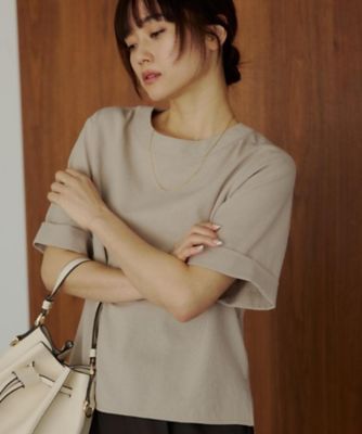 M－XL／二の腕カバー】さらり麻調メッシュ5分袖ブラウス
