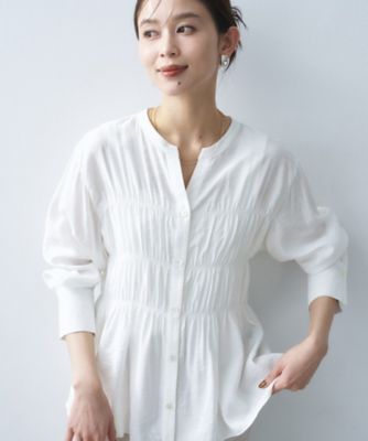 ＜UNTITLED L (Women/大きいサイズ)＞リラックスシャーリングブラウス（２００２６０２００７）