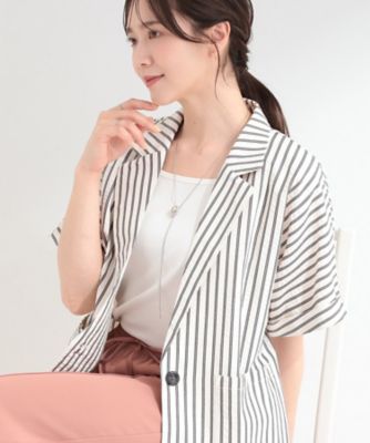 ＜SHOO LA RUE (Women)＞【ひんやり／吸水速乾／セットアップ可】カジュアルときちんと感を両立　サッカーストライプシャツジャケット（２００２６０２１１７）