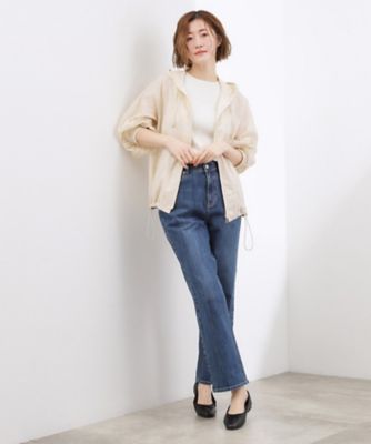美品 アンテプリマ シワになりにくい薄手ブルゾン42 貴島明日香さん着用・洗える】軽やかシアーナイロンフーディブルゾン