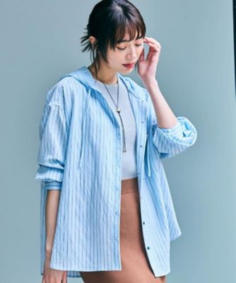貴島明日香さん着用／洗える】大人のストライプ フーディシャツ