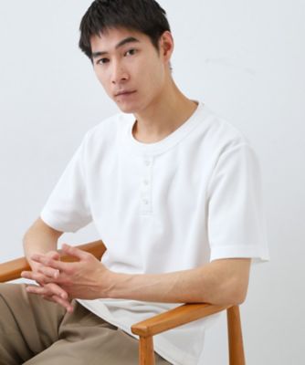 1枚でちゃんとして見える】ヘンリーネック レイヤード風 半袖Tシャツ