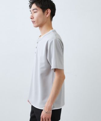 1枚でちゃんとして見える】ヘンリーネック レイヤード風 半袖Tシャツ