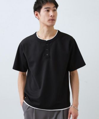 1枚でちゃんとして見える】ヘンリーネック レイヤード風 半袖Tシャツ