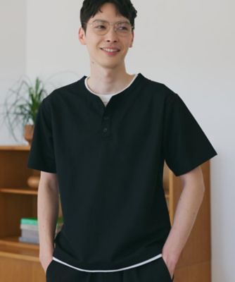 1枚でちゃんとして見える】ヘンリーネック レイヤード風 半袖Tシャツ