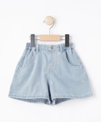100－150cm】リボン刺繍デニムショートパンツ