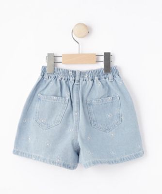 100－150cm】リボン刺繍デニムショートパンツ