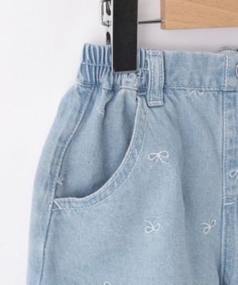 100－150cm】リボン刺繍デニムショートパンツ