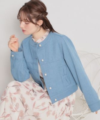 ＜COUTURE BROOCH (Women)＞【洗える・綿１００％】パール調ボタン　デニムジャケット（２００２６０２４９３）