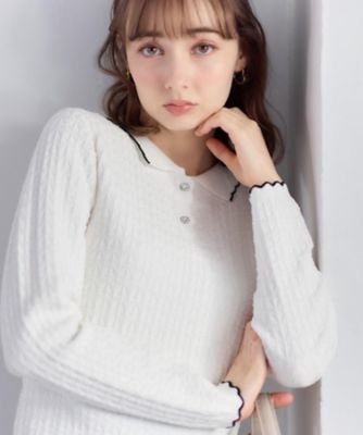 ＜COUTURE BROOCH (Women)＞【洗える着映え】ビジューボタンポロニット（２００２６０２４９７）