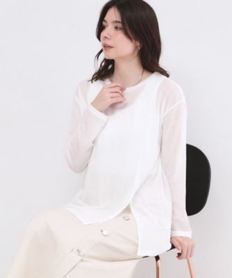 ＜OPAQUE.CLIP (Women)＞シアースリットカットソー【洗濯機ＯＫ】（２００２６０２５１２）