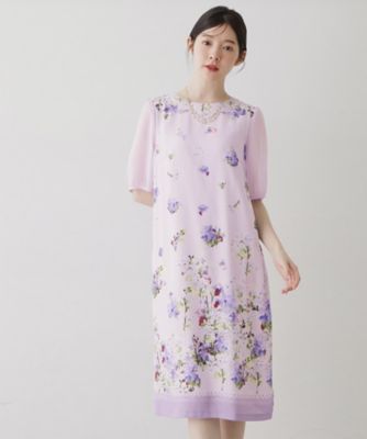 SunaUna ベージュオレンジグリーンソフトフローラルワンピース M ◇【着るだけでスタイルアップ／＆yours project】パネル
