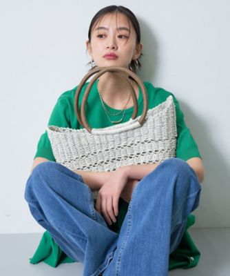 ＜INDIVI (Women)＞【透かし編み】ペーパーヤーン　バスケットバッグ（２００２６０２９６５）