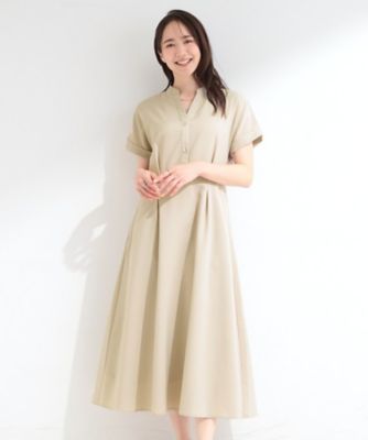 洗濯機可／洗濯後しわになりにくい】ウエストタックフレンチワンピース
