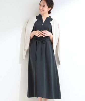洗濯機可／洗濯後しわになりにくい】ウエストタックフレンチワンピース