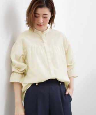 ＜GROVE (Women)＞【貴島明日香さん着用／イージーケア／接触冷感】麻ブレンドスタンドギャザーシャツ（２００２６０３２１３）