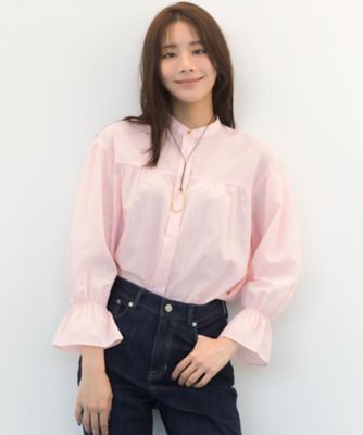 貴島明日香さん着用／イージーケア／接触冷感】麻混スタンドギャザー