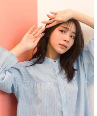 貴島明日香さん着用／イージーケア／接触冷感】麻混スタンドギャザー
