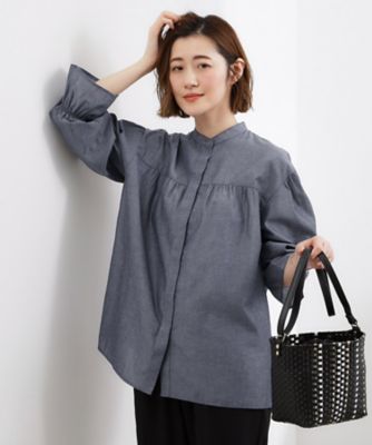 貴島明日香さん着用／イージーケア／接触冷感】麻混スタンドギャザー
