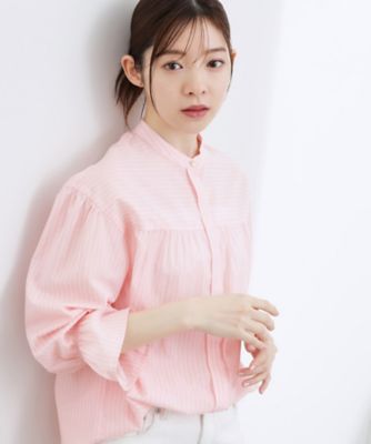 貴島明日香さん着用／イージーケア／接触冷感】麻混スタンドギャザー