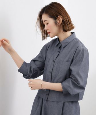 イージーケアクロップドシャツ　ナゴンスタンス中古品 貴島明日香さん着用／イージーケア／接触冷感】麻混クロップドシャツ