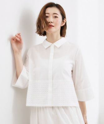 ＜GROVE (Women)＞レースドッキング　ロールアップシャツ（２００２６０３２８６）