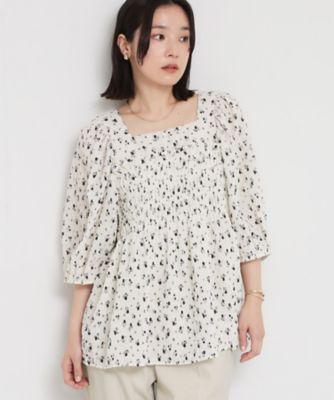 ＜THE SHOP TK (Women)＞大人のフェミニンスタイルに　花柄楊柳シャーリングブラウス（２００２６０３３０８）