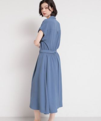 ダークブルー フィット＆フレア ワンピース S－XL／ひんやり／防しわ】欲しいが詰まった 上品フィット＆フレア